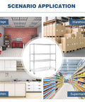 Heavy Duty 5-Tier Wire Storage Rack On Wheels, Tool-Free Assembly in garage, warehouse, kitchen, and supermarket scenarios