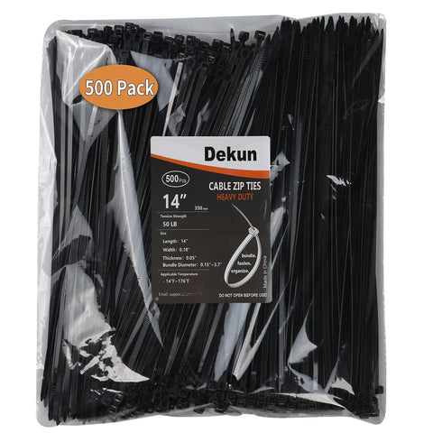 Package of 14 Inch UV Resistant Zip Ties 500 Pack Self Locking Cable Ties For Indoor Outdoor Use 50 Lb Tensile Strength