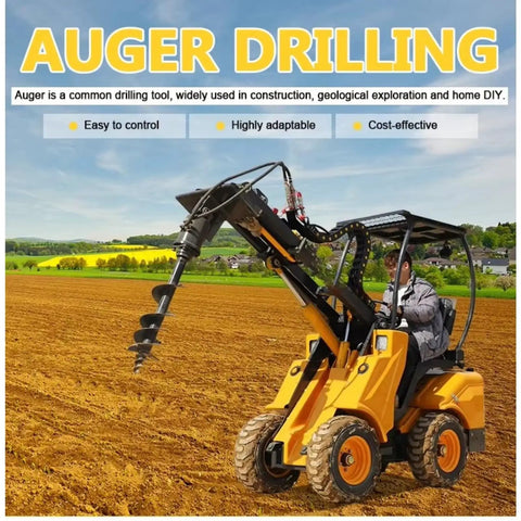 Badass Heavy Duty Telehandler Forklift With 4WD Drive System For High Reach Telescopic Lifting Over Rough Terrain At Construction Jobsites For Contractors operating an auger in a field.