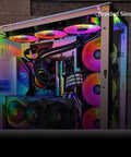Colorful computer setup with 1 Inch PET Expandable Braid Sleeving Flame Retardant Cable Protection Mesh inside PC case.