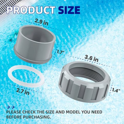 PalpitateC 006723F connector heater flange set, 2-pack: gray PVC 2-inch nut and threaded flange with white gasket.
