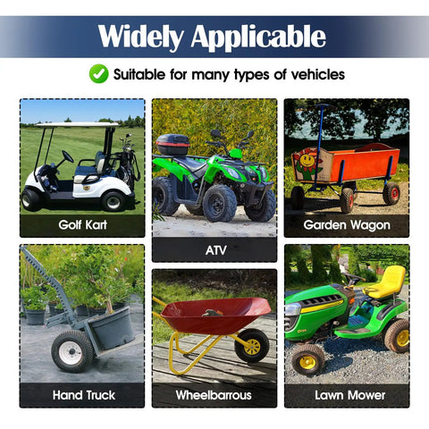 Visual of golf cart, ATV, garden wagon, hand truck, wheelbarrow, and lawn mower for Heavy Duty 15x6.00-6 Inner Tube Replacement