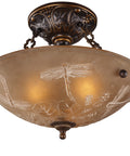 Restoration 3 Light Semi Flush Ceiling Light In Golden Bronze Finish With Amber Glass Old School Traditional Style