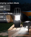 Hand Crank Solar Camping Lantern With 3000mAh Battery, Ultra Bright LED Torch, USB Rechargeable, on table in campsite