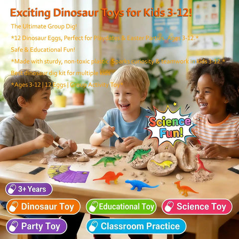12 Pack Dinosaur Egg Dig Kit For Kids Aged 4 to 12, Excavate Realistic Dino Eggs, Science Experiments And Dino Toys For Boys And Girls 3 4 5 6 7 8 9 10 Year Olds, Family Bonding And Team Play, kids digging eggs
