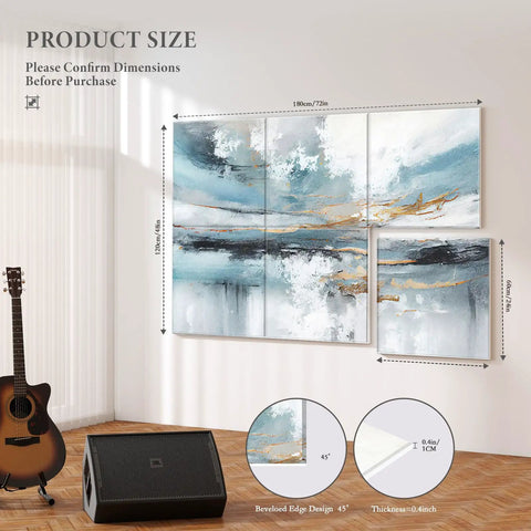 Six Pack Art Acoustic Panels 72 By 48 Inches Large Self Adhesive Soundproof Wall Panels for Recording Studio Decor with Lake of the Sky design
