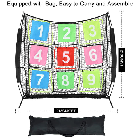 Portable Disc Golf Training Net With Nine Target Grids For Backyard Indoor Outdoor Practice, 7x7 ft with bag, easy setup
