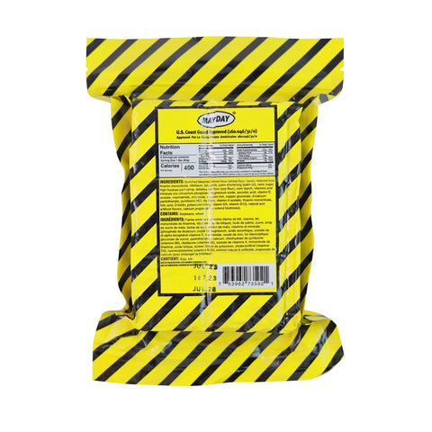 Back view of Ready America 70280 72-hour emergency kit for two people in yellow and black hazard-striped packaging
