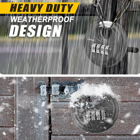 Rugged Outdoor Combination Disc Padlock With Four Digit Code Heavy Duty Weatherproof Rustproof Lock in rain and snow, black shackle
