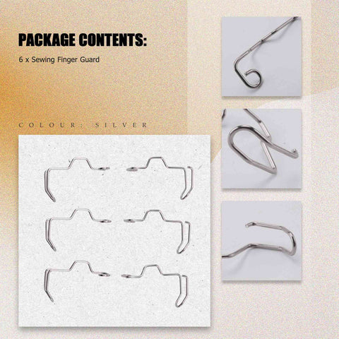Six Pack Sewing Machine Finger Guards For Hand Protection Universal Fit For Most Industrial Single Needle Sewing Machines Prevent Needle Injuries And Make Stitching Safe Easy To Attach And Reusable shown in packaging