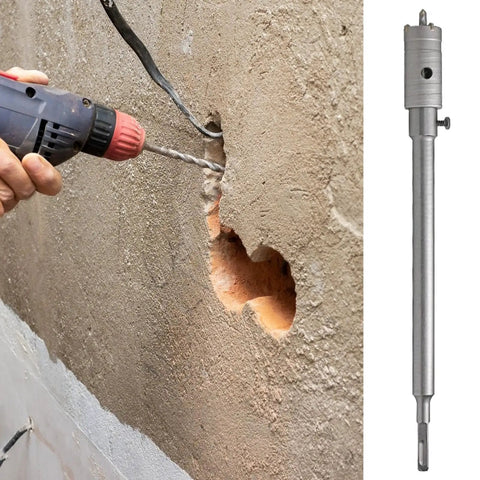 Heavy Duty Hole Saw Kit With Carbide Tips For Drilling Concrete Stone And Masonry Bricks Featuring Long Lasting Tool Steel Build Perfect For Electrical Installations And Home Improvement Projects That Need Reliable Performance, 30mm bit in masonry wall