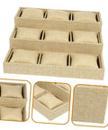 Top Linen Watch Tray With 9 Grids For Jewelry And Watch Storage, khaki linen, three-tier design for organized desk storage.