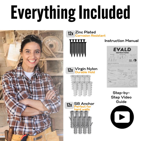 Everything included: zinc plated screws, nylon anchors, S8 anchors, instruction manual, for Hidden Floating Shelf Brackets Black Carbon Steel For 6 Inch Boards True Size Five And A Quarter Inch Heavy Duty Mounts Easy Install Stud Friendly For Kitchen Nursery Mantel Bookshelves Bar Wall Shelves Four Pack.