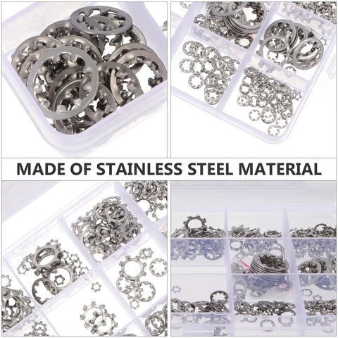 400Pcs Stainless Steel Tooth Lock Washer Set With External And Internal Serrated Washers For Bolt Loosening Prevention in box