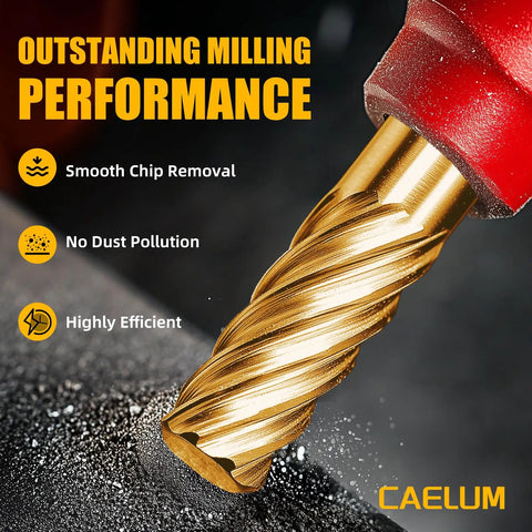 Cylindrical Tungsten Carbide Cutter with Titanium Nitride Coating showing milling performance, for die grinder kits.