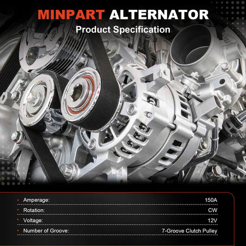 11340 High Output 150 Amp 12V Alternator Replacement For 2007 To 2009 350Z And 2009 To 2010 370Z Infiniti M35 2009 To 2010 Q50 2014 To 2015 Q70 2014 To 2019 Beefed Up Power And Reliability Fits 11340N 23100JK01A, 7-groove pulley, 150A output