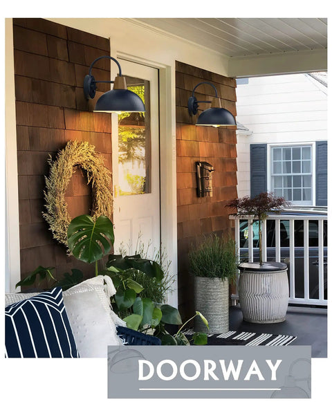Blue Dusk To Dawn Outdoor Gooseneck Wall Lights 2 Pack With Hammered Metal Shade Weatherproof Barn Style Sconces on porch