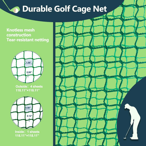 Close-up of durable polyester net from Golf Cage Net With Steel Frame 10x10x10 Ft for at home indoor full swing practice and chipping.