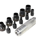 11 Piece Hollow Punch Set For Leather Cloth Vinyl And Light Sheet Metal Gasket Making With Dual Cutting Heads, detailing 11 components