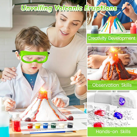 Child using Hands On Science Kit With 250 Plus Experiments For Kids, STEM Activities, Volcano Eruption And Crystal Growth.