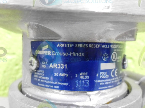 Rock Solid Industrial Power Receptacle Housing With Self Closing Spring Door Crafted Heavy For Serious 30 Amp 3 Wire Jobs Rated 600 Vac Handles 250 Vdc To Crush Tough Construction Site Demands Daily label on receptacle showing specifications.