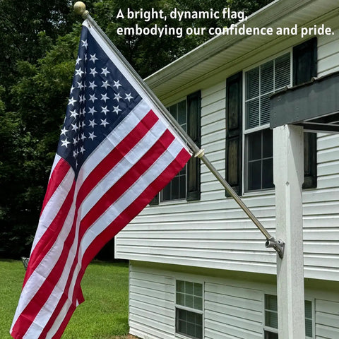 3 x 5 ft American Flag For Outdoor Use, 350D Heavy Duty Polyester, mounted on house with embroidered stars, sewn stripes, brass grommets