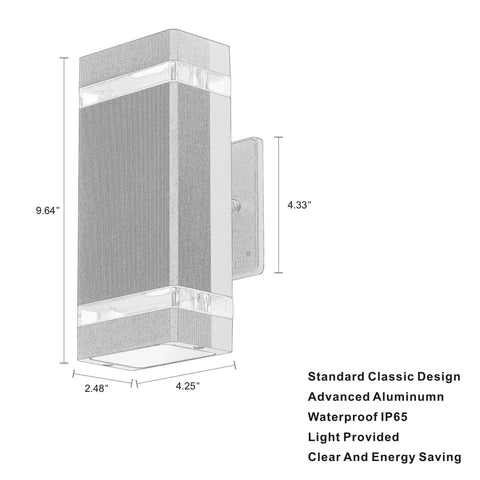 Two Pack LED Square Up And Down Outdoor Wall Lights Aluminum Weatherproof Sconces 3000K Warm White 5W Each ETL Certified Modern Exterior Porch Garage Lighting For Entry Patio Garden Pathway Dope Modern Look showing dimensions and features
