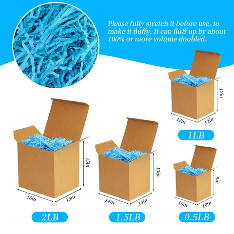 Top Shelf White Crinkle Paper Shreds And Gift Basket Filler No Brainer Cushioning Material for Shipping Boxes and Crafts in various box sizes.
