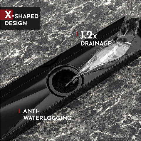 Close-up of 24 Inch Linear Shower Drain With Accessories Rectangular Floor Drain Square Hole Pattern Cover Grate Removable SUS304 Stainless