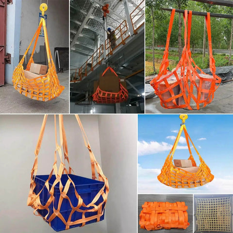Tough Tear Resistant Nylon Cargo Sling With Heavy Duty Polyester Cargo Net Hoist lifting boxes and crates outdoors