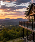 Badass Deck Railing Kit For Your Backyard, built for 8 to 12 foot spans, showcased at sunset on a hillside deck.