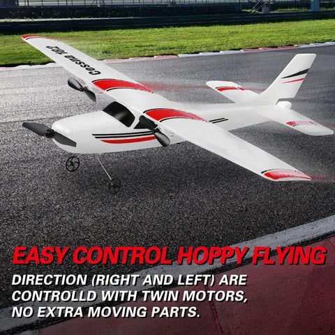 White and red Lightweight 2 Channel RC Plane Ready To Fly 2.4GHz With 3 Axis Gyro For Beginners, Easy To Fly Glider on tarmac