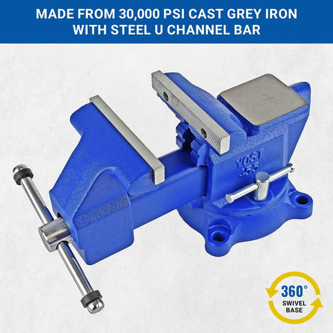 Beefy 455 Combination Vise With 5.5 Inch Jaw, Heavy Duty Pipe And Bench Clamp, Swivel Base, Cast Iron U Channel, Blue Finish