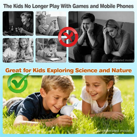 Kids Microscope 3 And Up 1000X Handheld Digiscope With 2 Inch IPS Display For Awesome Photo And Video Ultra Portable Science Toy For Home School Easy Single Button Start Great Gift For Curious Young Scientists; kids use handheld microscope outdoors