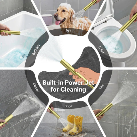 Top Grade 10 Inch Brushed Gold Rainfall Shower Head With Adjustable Handheld Sprayer Heavy Duty All Metal Build Smooth High Pressure Flow Zero Fluff Bathroom Upgrade for cleaning pets, bathtubs, and tiles.