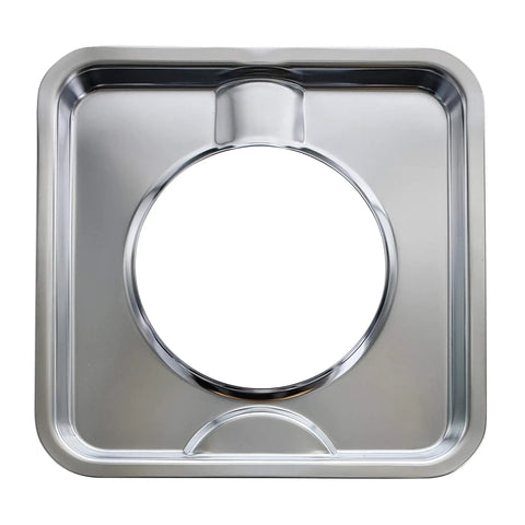 Chrome Square Gas Range Drip Pan Set, 4 Pack, Heavy Duty Stove Pan Replacements, Easy Fit, Outer Diameter 7.75 Inches, Inner Diameter 4.375 Inches
