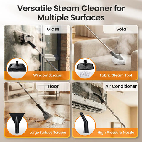 Easywox 2500w Handheld Steam Cleaner Gun With 40.6oz Tank for cleaning various surfaces like glass, sofa, and floors.
