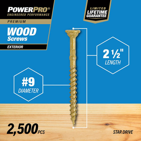 Pro Grade Exterior Wood Deck Screws In Bronze, Size 9 X 2-1/2 Inches, All Purpose Outdoor Deck Screws With T-25 Star Bit Included