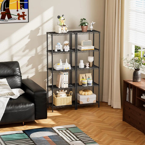 Sturdy Heavy Duty Wire Shelving Units Adjustable Metal Storage Rack With Reinforced Grid And No Sweat Setup For Garage Organization And Home Pantry Display Solutions in a living room setting.