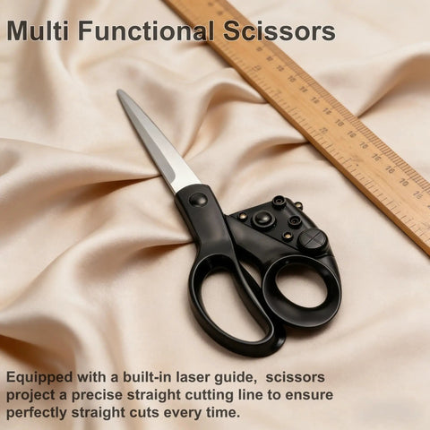 Laser Guided Scissors Pro Grade For Fabric And Paper With Ergonomic Handle, Heavy Duty Cutting Tool With Red Laser Guide Up To 6.5 Feet