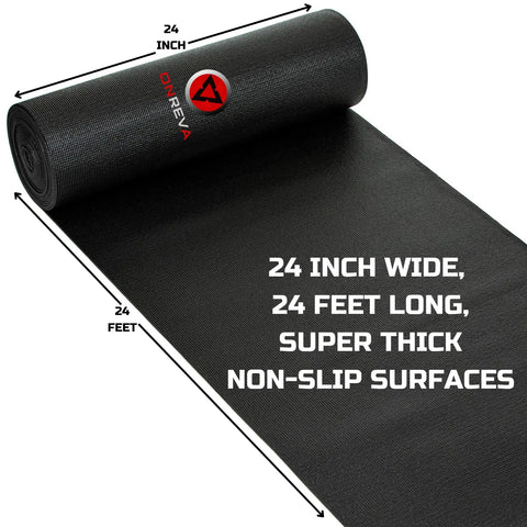 Heavy Duty Toolbox Drawer Liner 24 Inch Wide 24 Feet Long Non Slip Rubber Mat rolled with dimensions displayed