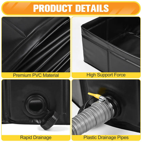 Product details of Upgraded Portable Shower Pan 41 By 41 By 5 Inch Rugged Non Slip Base with drain hole and PVC material.