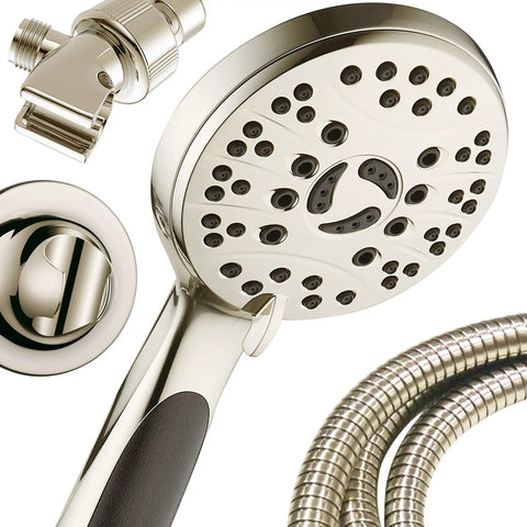 Dope High Pressure 6 Setting Luxury Handheld Shower Head With 6 Foot Stainless Steel Hose Anti Clog Jets Brushed Nickel Finish