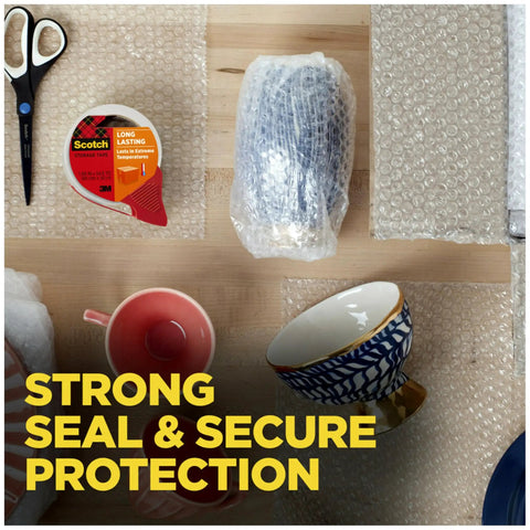Ridiculously Strong Clear Packing Tape For Moving And Home Storage Boxes Heavy Duty Self Sealing Adhesive 1.88 By 54.6 Yards used with bubble wrap and mugs.