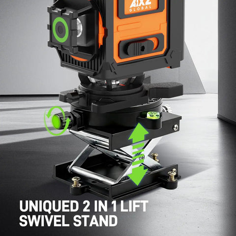 360 Self Leveling Laser Level With 4D Capabilities And 16 Green Lines on 2 in 1 lift swivel stand, pro grade tool for various tasks