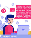 Illustration of customer service representative with headset at laptop, surrounded by communication icons and messages.