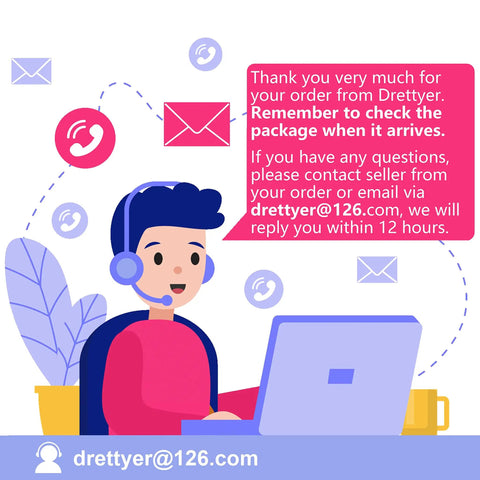 Illustration of customer service representative with headset at laptop, surrounded by communication icons and messages.