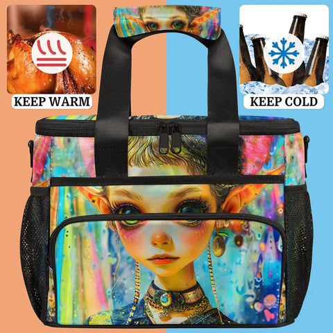 Insulated Picnic Backpack Lunch Box Tote For Women And Men with fantasy design, shows keep warm and cool features, 12x8.7x10 inch