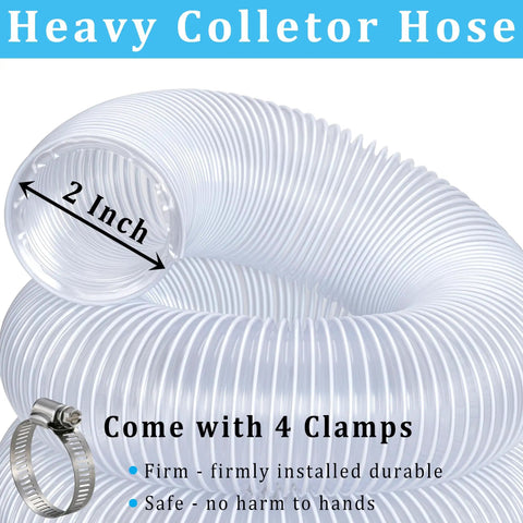Heavy Duty Dust Collection Hose 2 By 10 Ft Thick Wall Pvc Suction Tube With Twist Lock Clamps Rip Proof Job Site Vacuum Hose