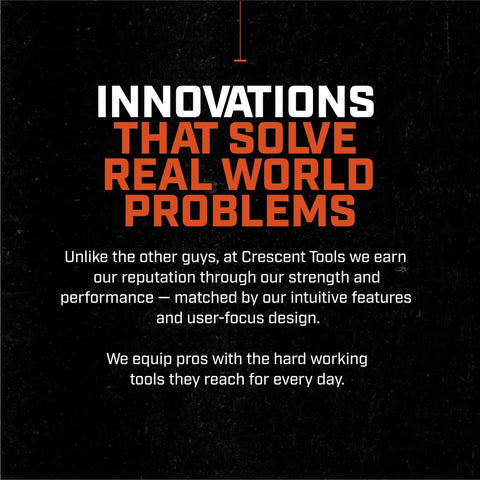 Text image with message about Crescent Tools focusing on innovations solving real-world problems.